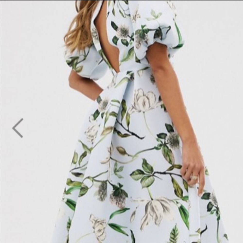 ASOS DESIGN Bubble Sleeve Midi Floral Dress - Picture 2 of 7